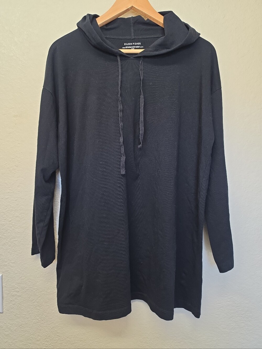 Eileen Fisher Organic Cotton Blend Pullover Hoodie Women’s Sz MEDIUM Black EUC